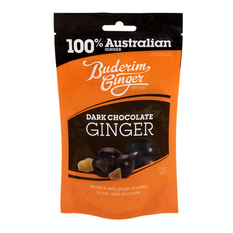 Buderim Ginger Dark Chocolate Ginger Bag 150g Toms Confectionery Warehouse