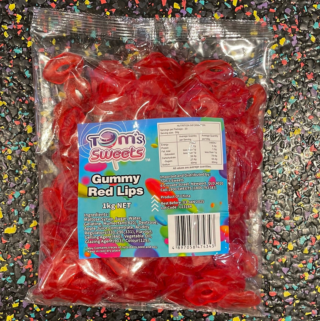 Tom's Sweets Gummy Red Lips 1kg Tom's Confectionery Warehouse