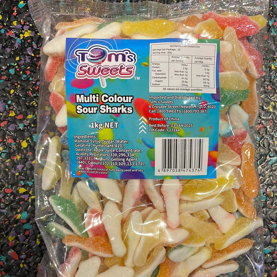 Tom's Sweets Multicolour Sour Sharks 1kg