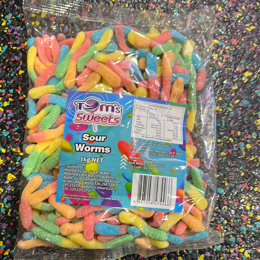 Tom's Sweets Sour Worms 1kg – Tom's Confectionery Warehouse