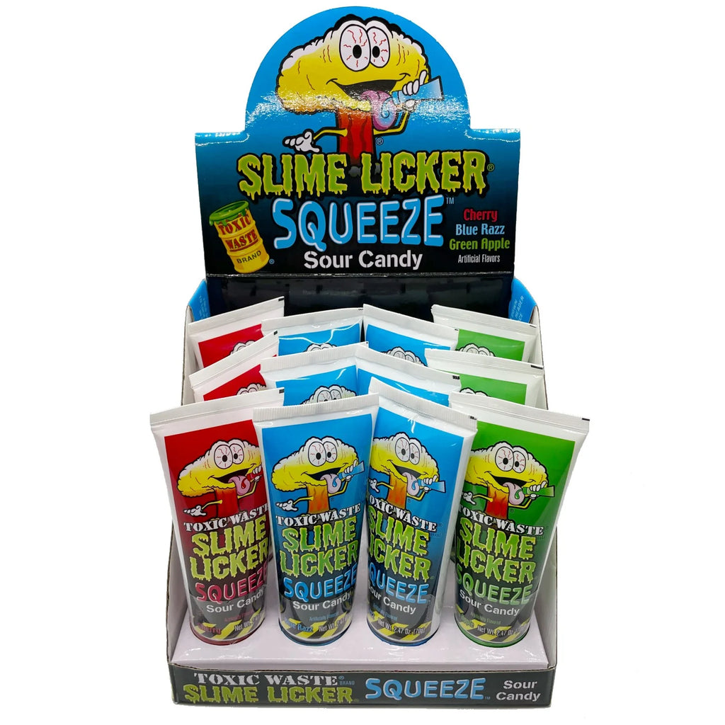 Toxic Waste Slime Licker Sour Squeeze Candy Blue Razz, Cherry & Apple