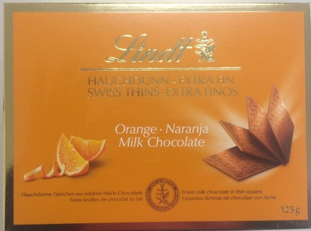 Lindt Swiss Milk Choc Orange Thins Gift Box 125g