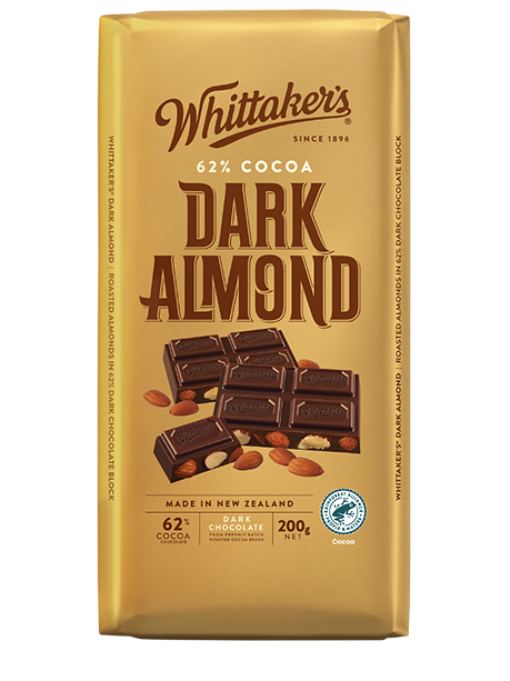 Whittakers Dark Almond 62% 200g – Tom's Confectionery Warehouse